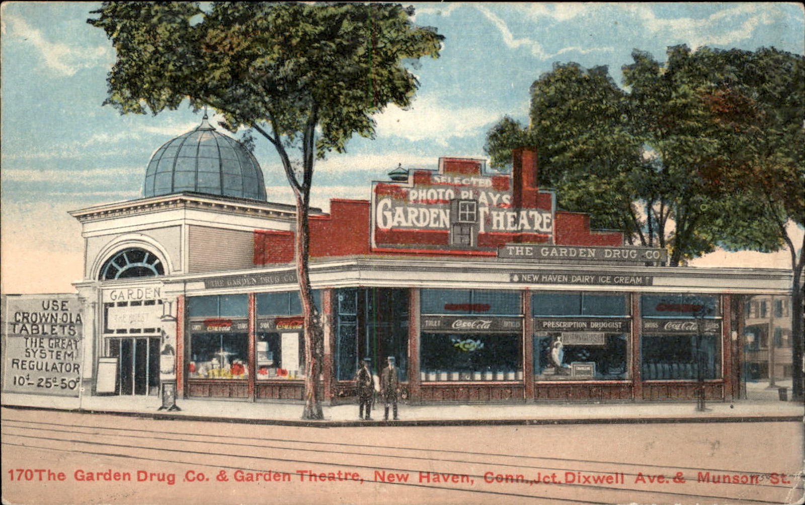 New Haven CT Garden Drug Co. & Garden Theatre c1910s VERY RARE Postcard bhn