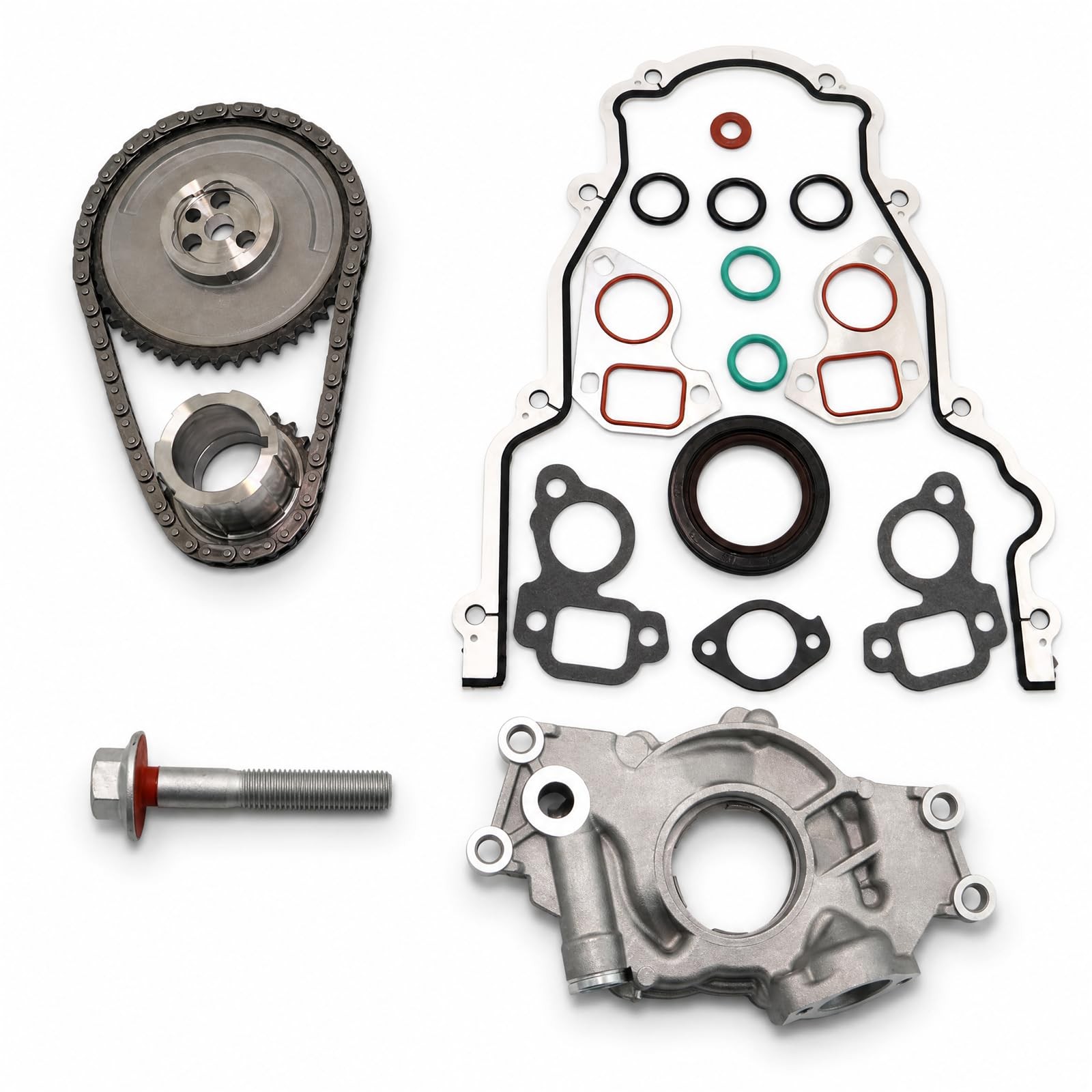 High Volume Oil Pump Timing Chain Kit with Timing Cover Gasket Set, Balancer Bol