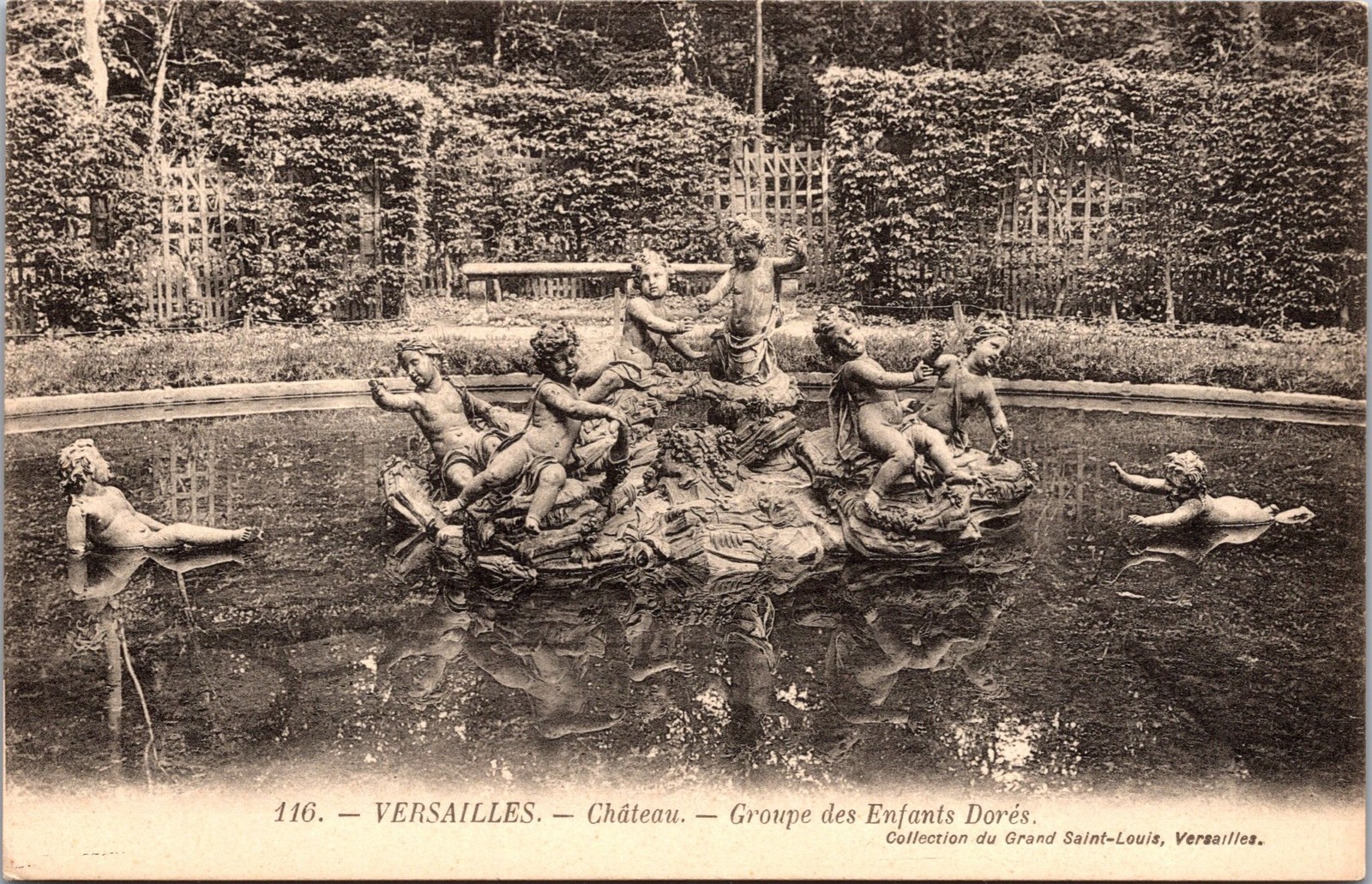 Versailles Chateau Groupe des Enfants Dores Postcard France Sepia Vintage Rare