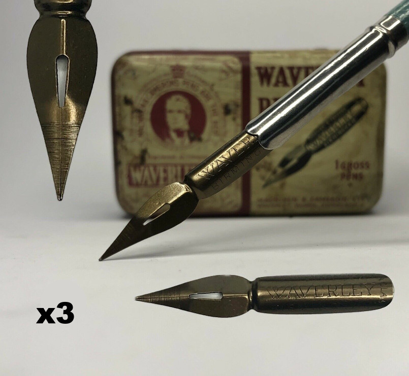 x3 Vintage MacNiven & Cameron WAVERLEY Pen Nibs Bronze Dip Pens NEW