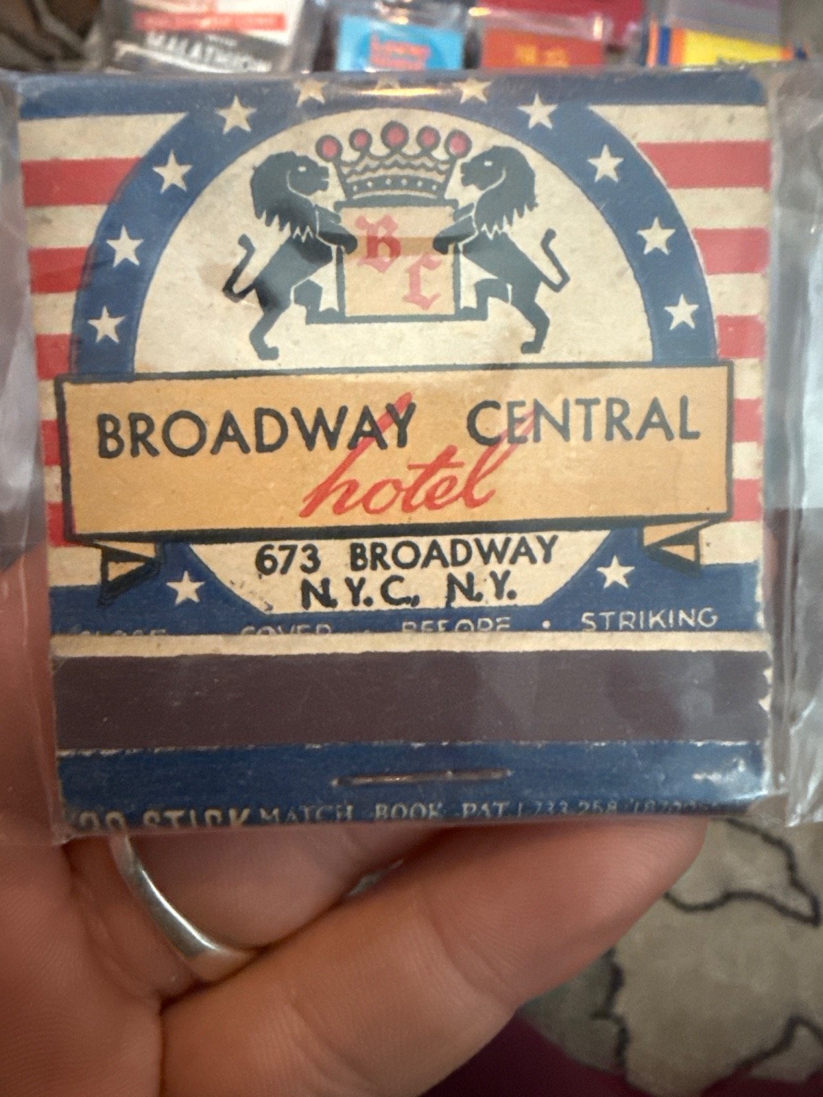 Vintage Broadway Central Hotel Matchbook 673 Broadway NYC Historic Landmark Coll