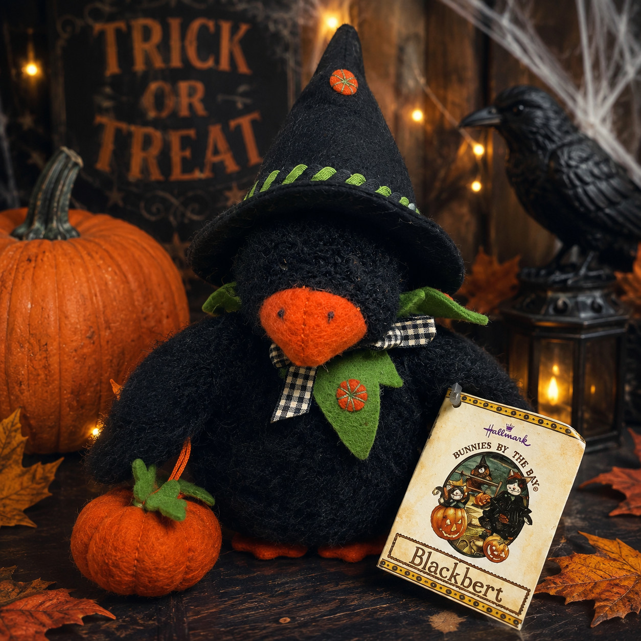Vintage 2002 Bunnies By The Bay Blackbert Raven Halloween Plush Hallmark Tags