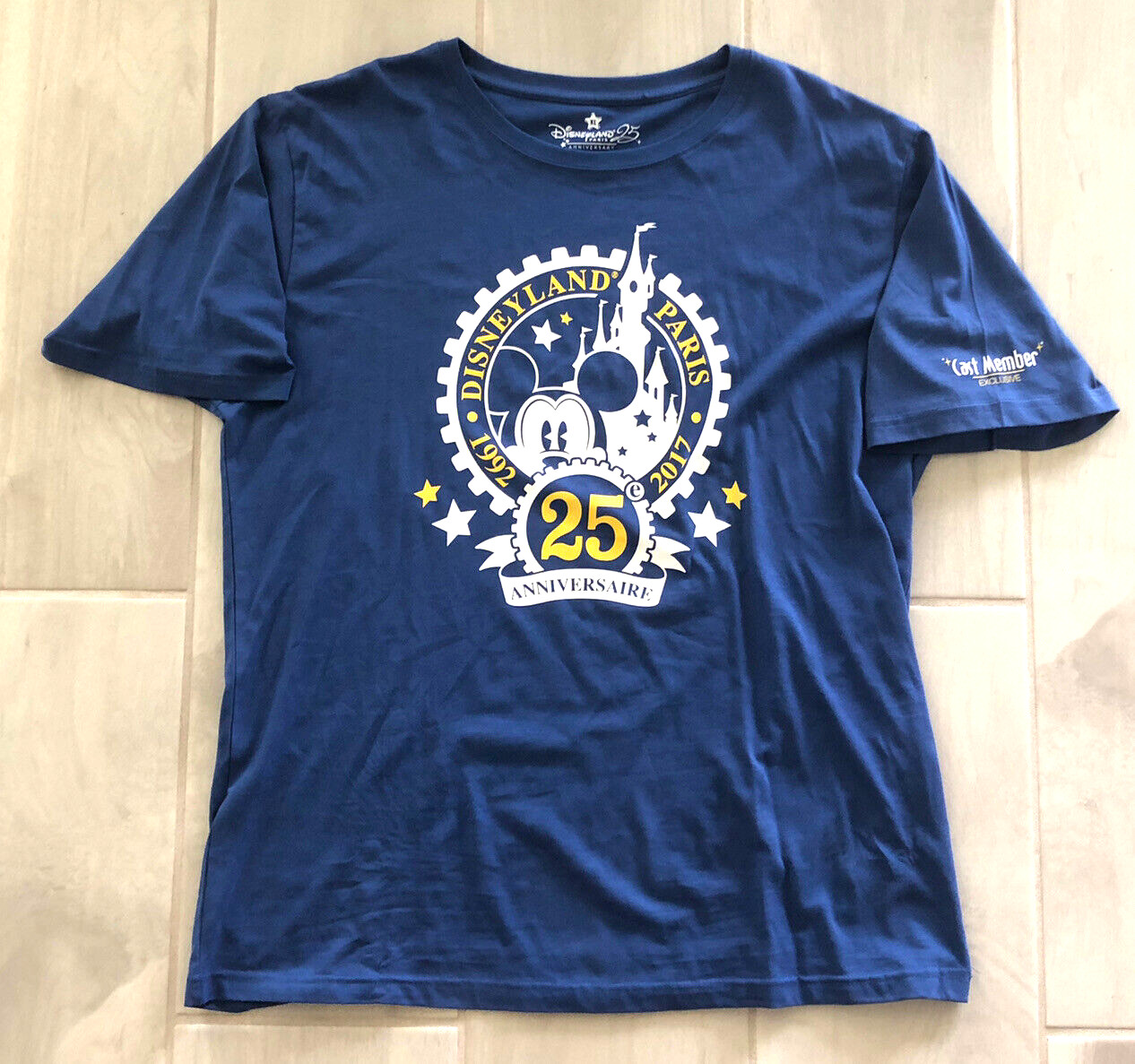 RARE HTF 2017 DISNEYLAND PARIS CAST MEMEBER 25TH ANNIVERSARY MENS BLUE XL SHIRT