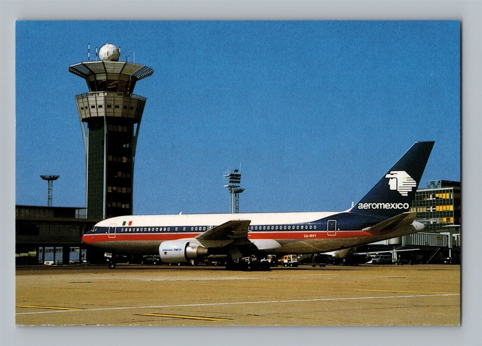 Aviation Airplane Postcard Aeromexico Airline Boeing 767-200 ER XA-RVY Tower T13