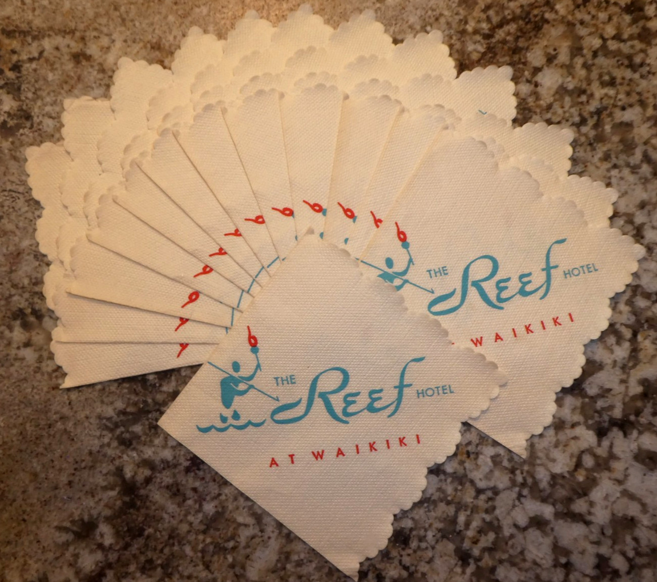 Vintage 50/60s THE REEF HOTEL AT WAIKIKI Hawaii Souvenir Paper Napkins LOT of 13