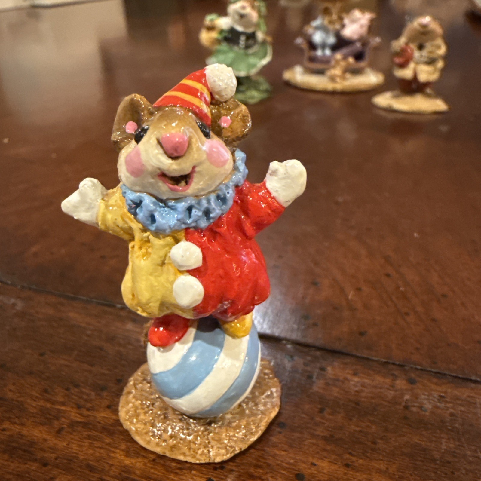 Vintage Wee Forest Folk WFF M-98 M-098 Clown Mouse Red Yellow Blue & White Ball