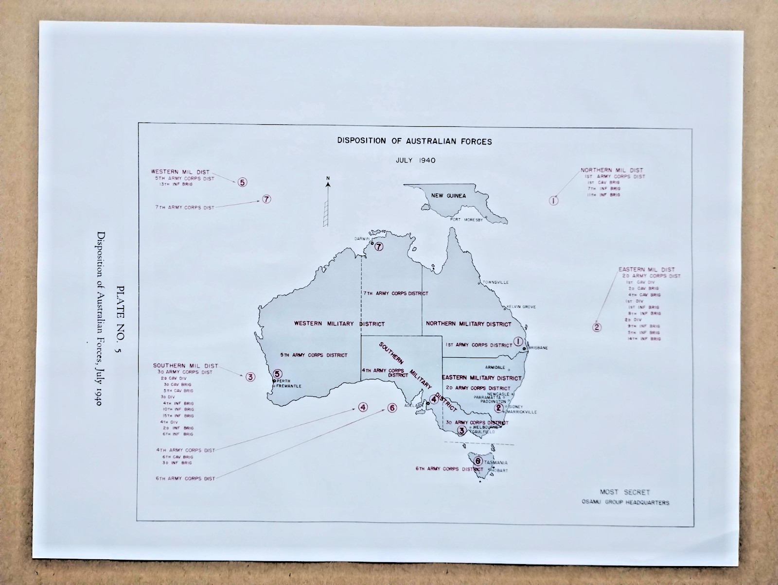 Disposition of Australian Forces in July 1940 - 1967 Vintage WW2 Map