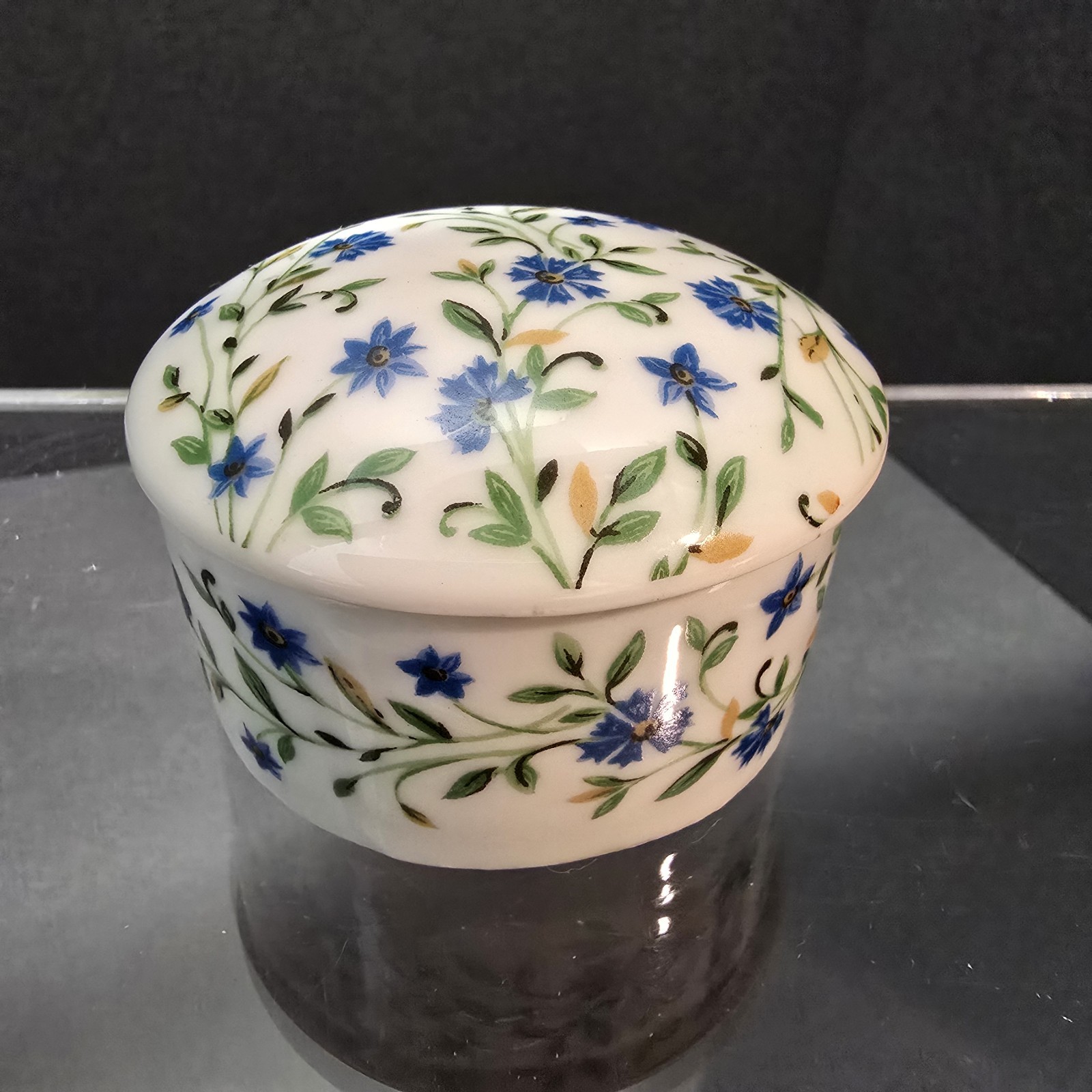 Limoges France LEC Blue Floral Trinket Box LeClair Keepsakes Box 2 1/4\
