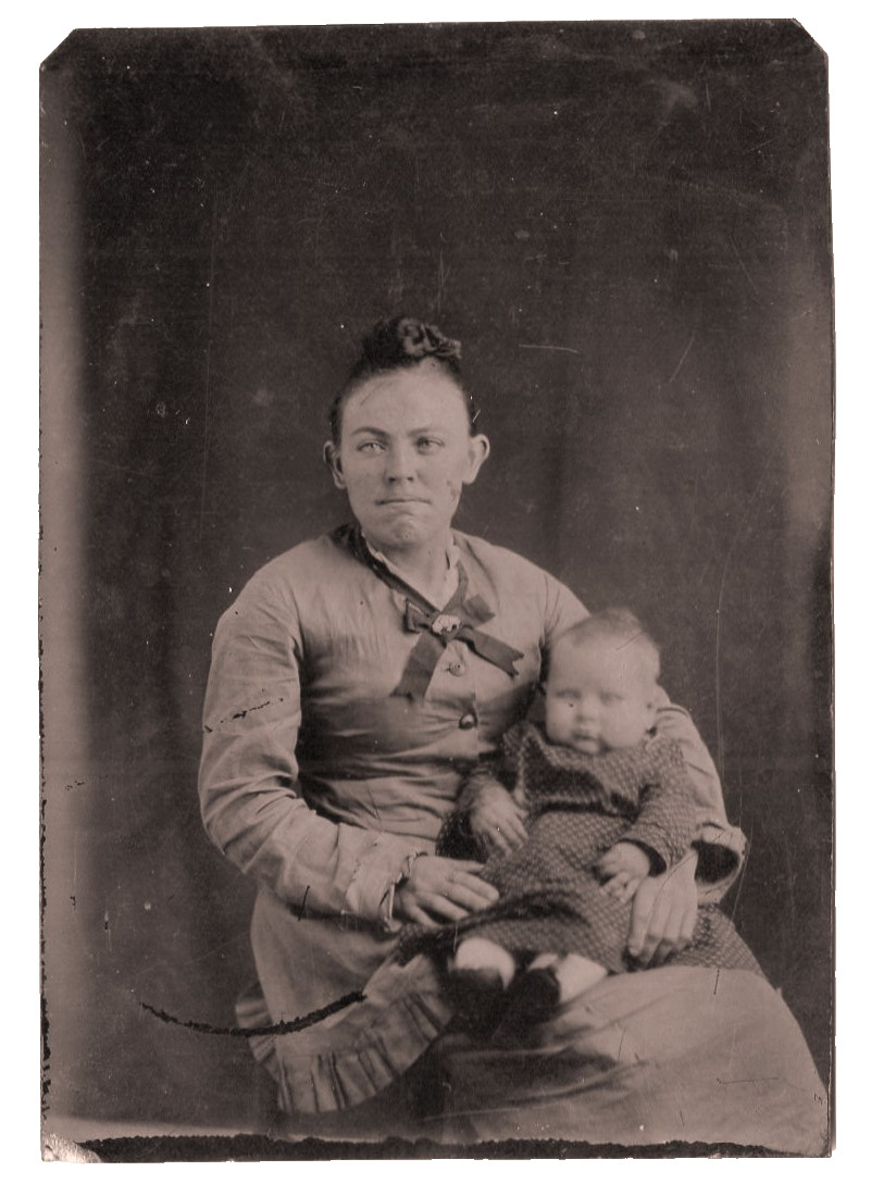 1870s Mother Awkward Smile Infant Leather Booties 1/6 Plate Antique Tintype