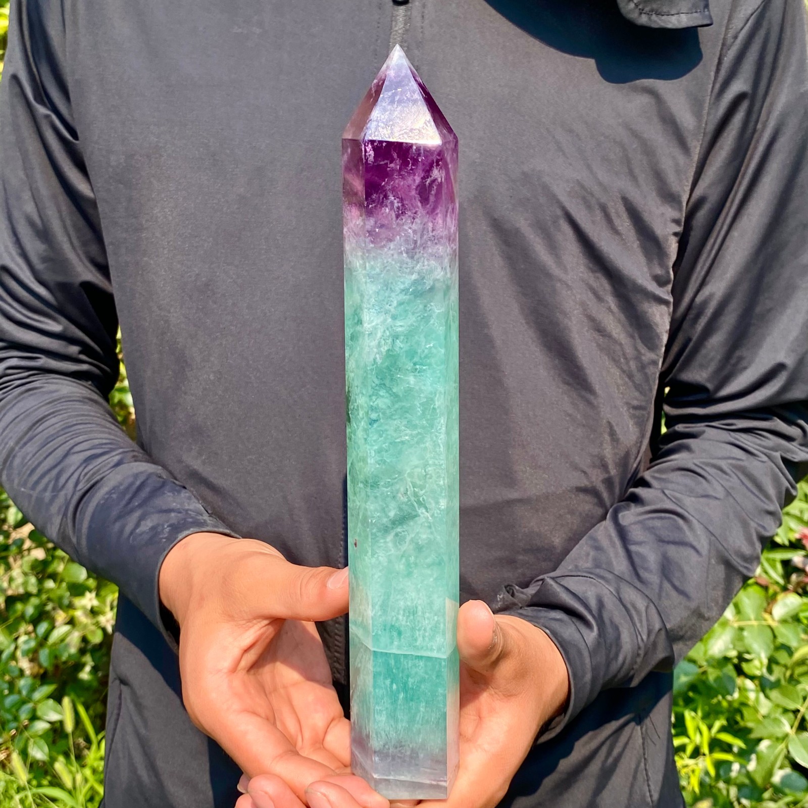 2.2LB  Natural rainbow fluorite obelisk quartz crystal wand point Gem Healing