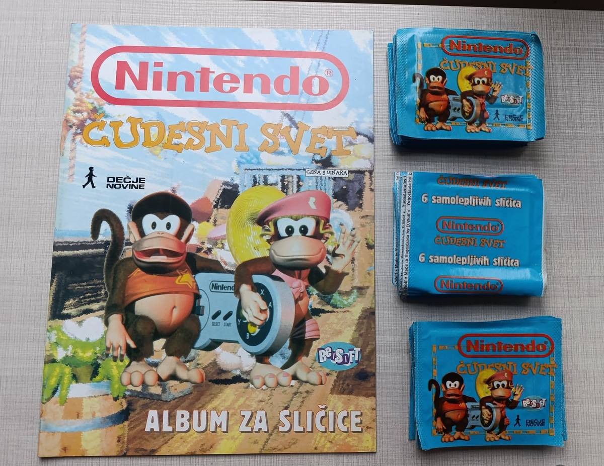 NINTENDO 1996 Decje Novine album + 100 packs packets Super Mario Donkey Kong