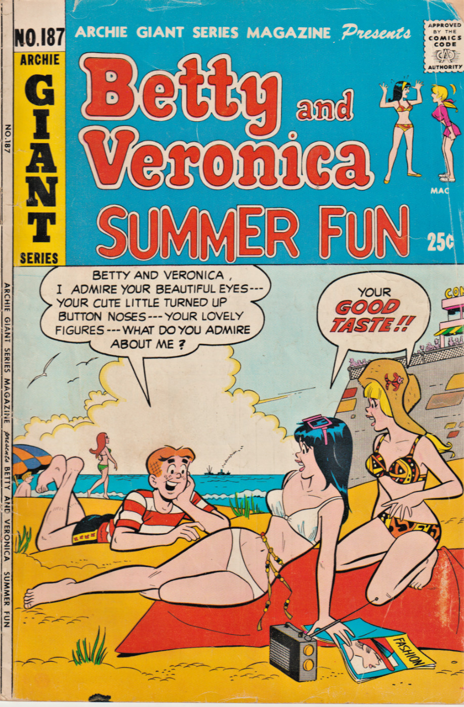 ARCHIE GIANT SERIES #187  BETTY & VERONICA SUMMER  FUN BIKINI BEACH COVER  1971
