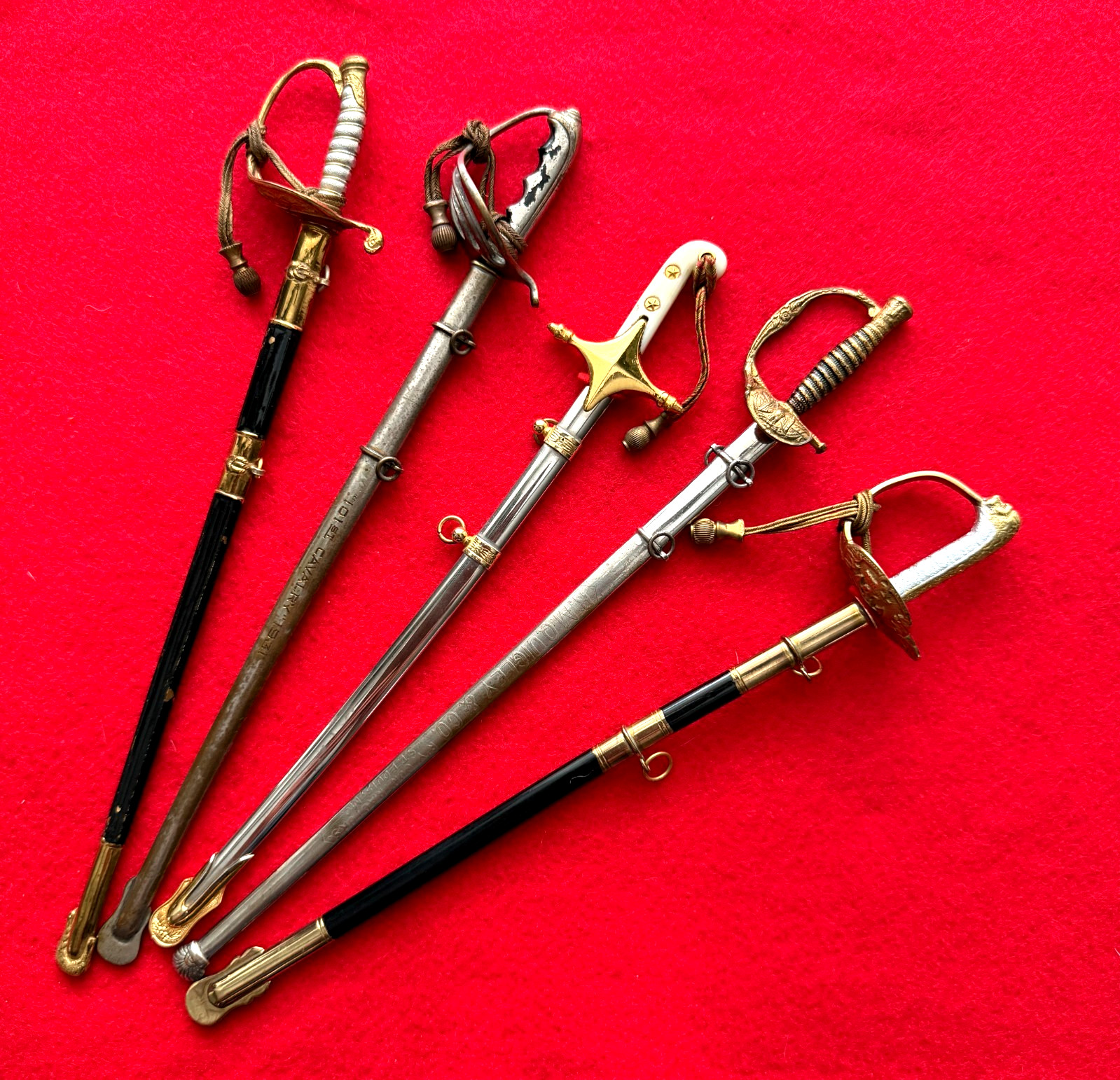 Very Rare 5 U.S. Military Miniature Swords – Etched Blades – Excellent Condition