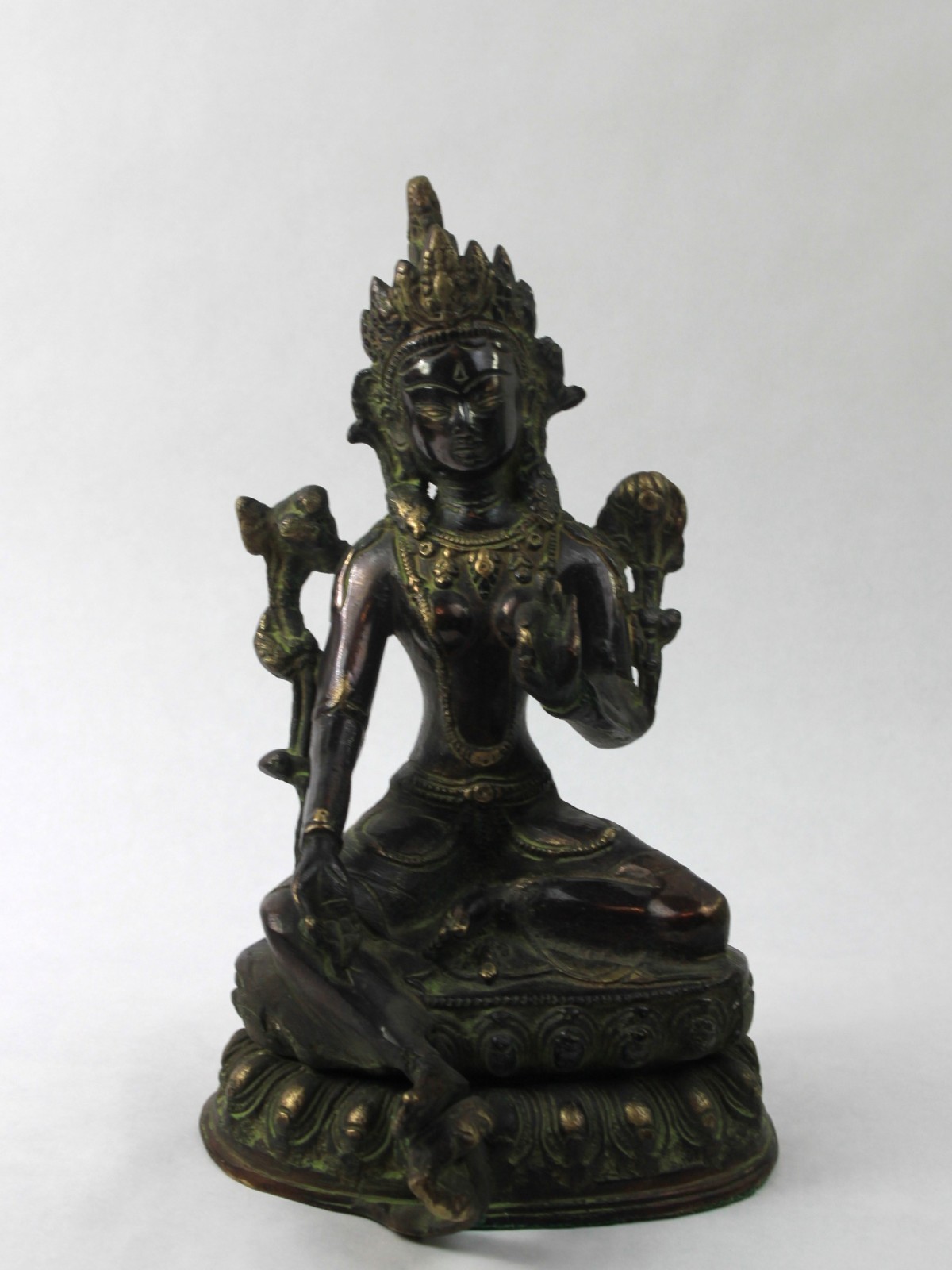 Antique Tibet Nepal Bronze Green Tara Bodhisattva Sculpture Statue