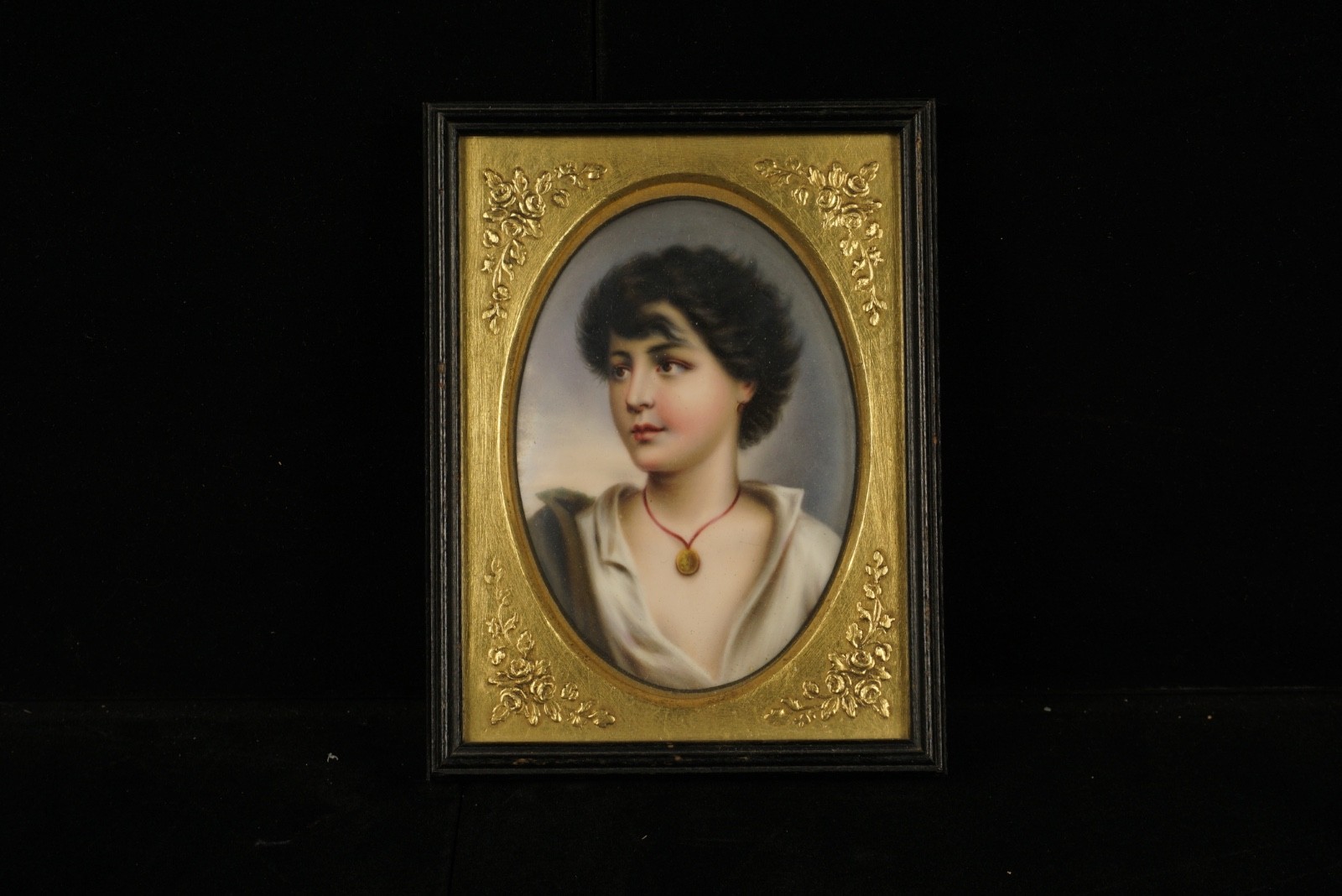 Antique German KPM Porcelain Plaque Portrait Neapolitan Boy After Richter Framed
