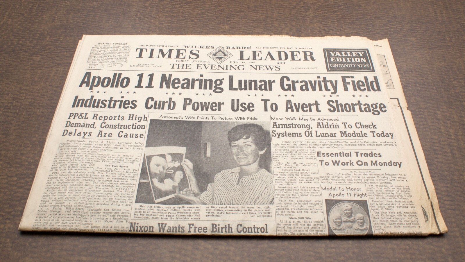 Wilkes Barre Times Leader July 18, 1969 Astronauts Apollo 11 Neil Armstrong