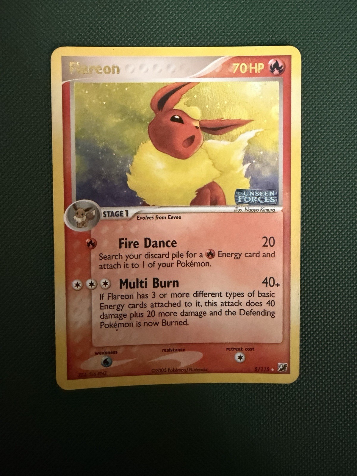 2005 Pokemon EX Unseen Forces Flareon REVERSE Holo Foil Rare 5/115 Stamped 