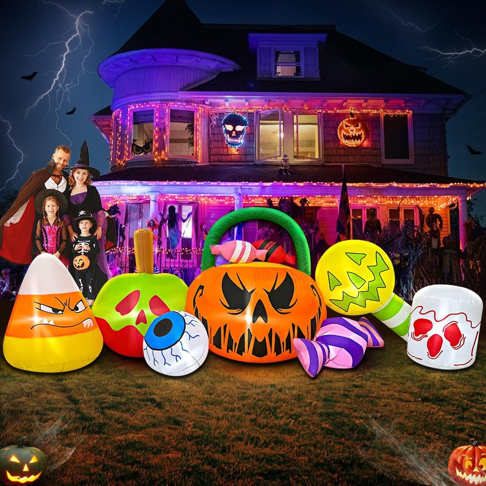 10 FT Halloween Inflatable Blow up Outdoor Decorations Pumpkin Ghost Combo, Hall