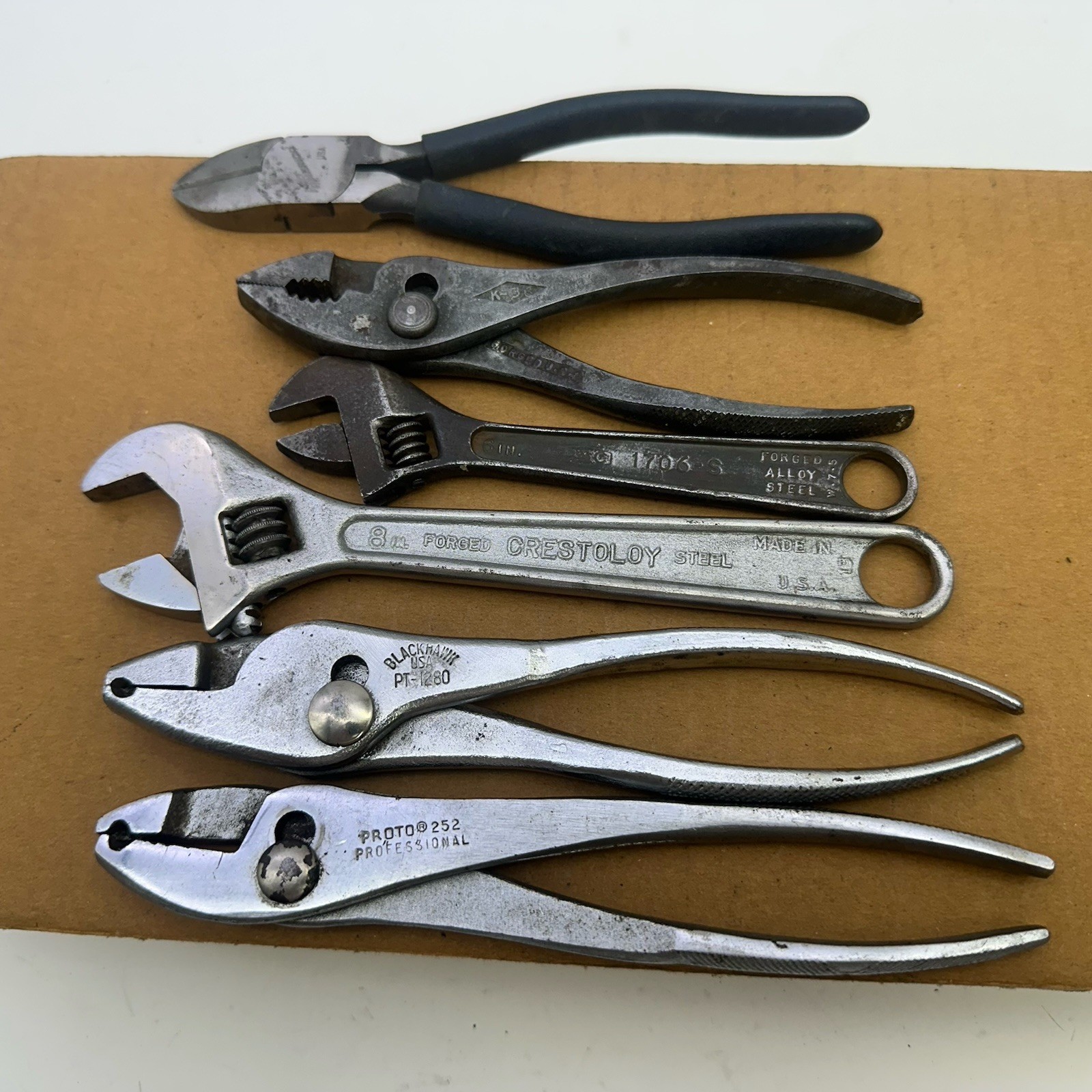 Vintage USA Hand Tool Lot 6pc Proto 252 Crescent Adjustable Wrench Angle Cutters