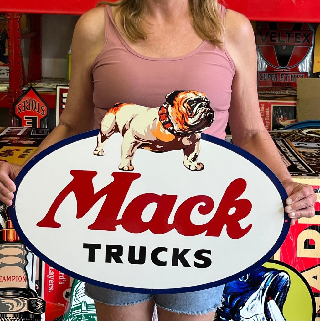 Antique Vintage Style Sign Mack Trucks Bulldog NOT Porcelain Made USA 24x18