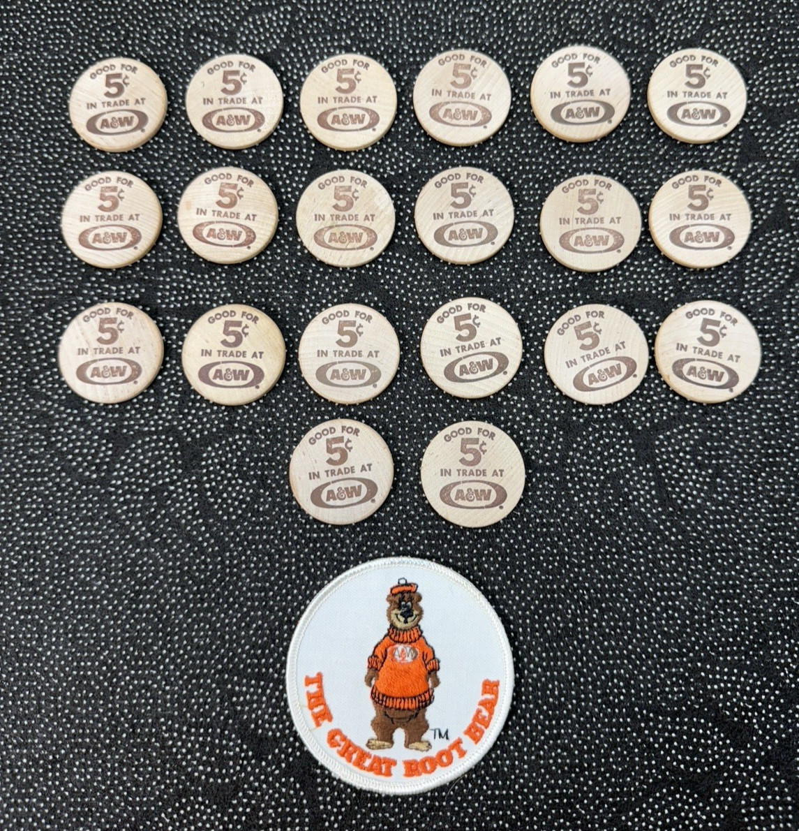 Vintage A&W Root Beer Wooden Nickel Lot 20 5¢ Trade Tokens Root Bear Patch RARE