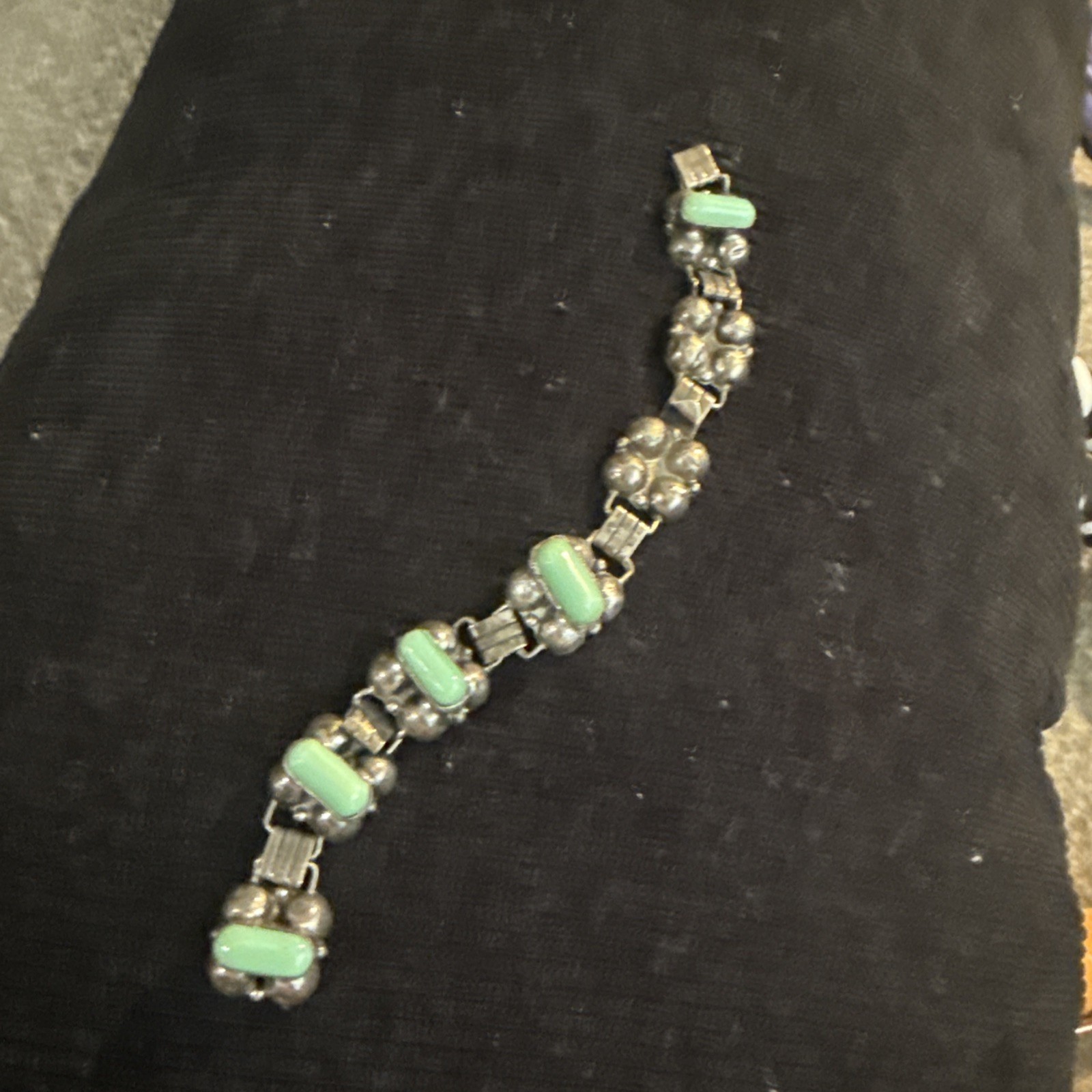 Vintage Sterling Mexico MCM With Turquoise 1 Link Missing 7.25” Bracelet