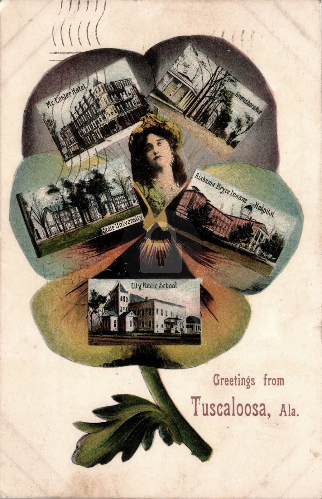 Greetings fr Tuscaloosa Alabama Insane Asylum School Hotel 1908 Postcard COPY