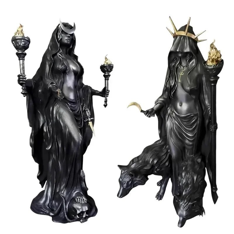Hecate Nikripolos Sculpture Witch Goddess Resin Statue with Hounds Home Decor