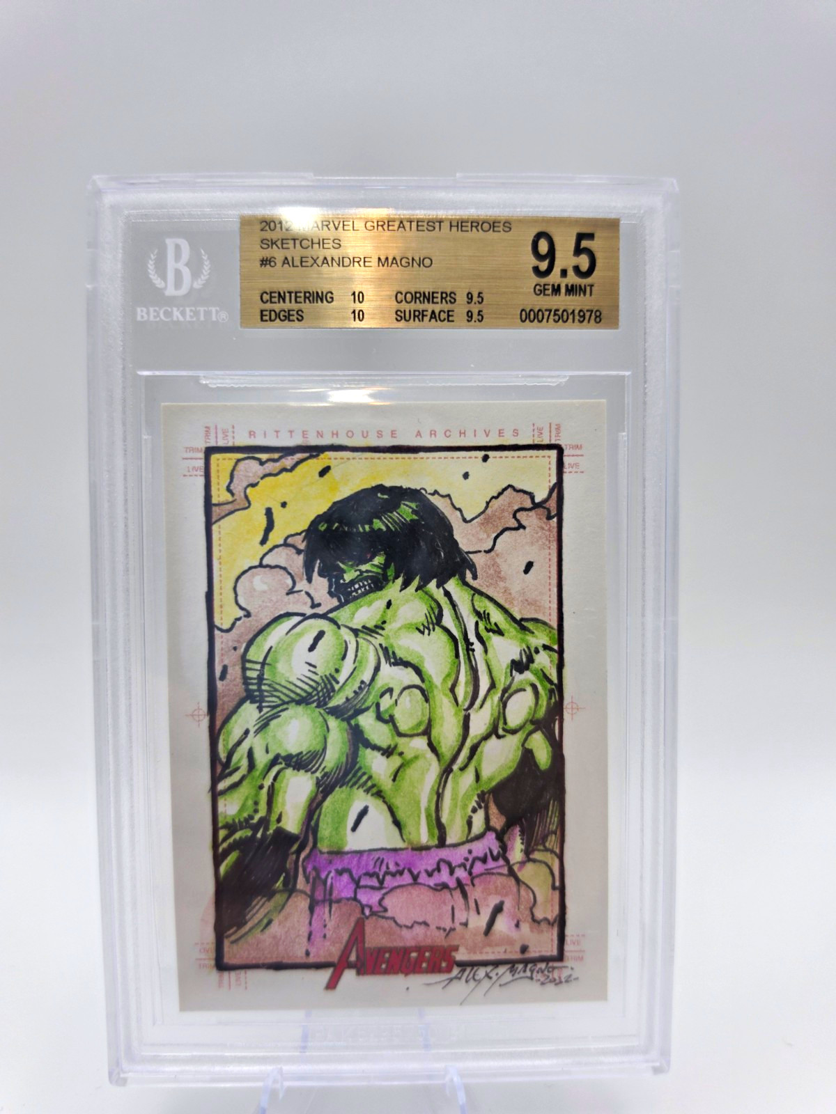 2012 Marvel Greatest Heroes HULK Alex Magno 1/1 Sketch BGS 9.5 Gem Mint