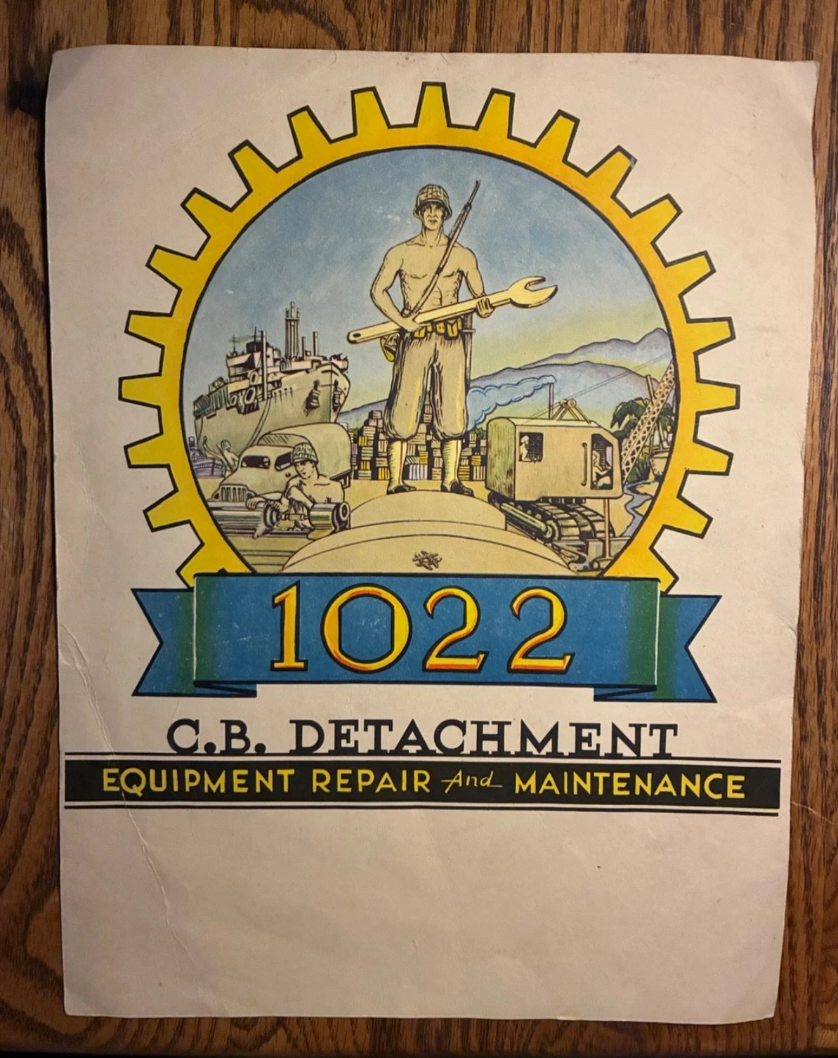 Vtg WWII US Naval Construction Detach 1022 Seabees CB Unit Original Insignia Art