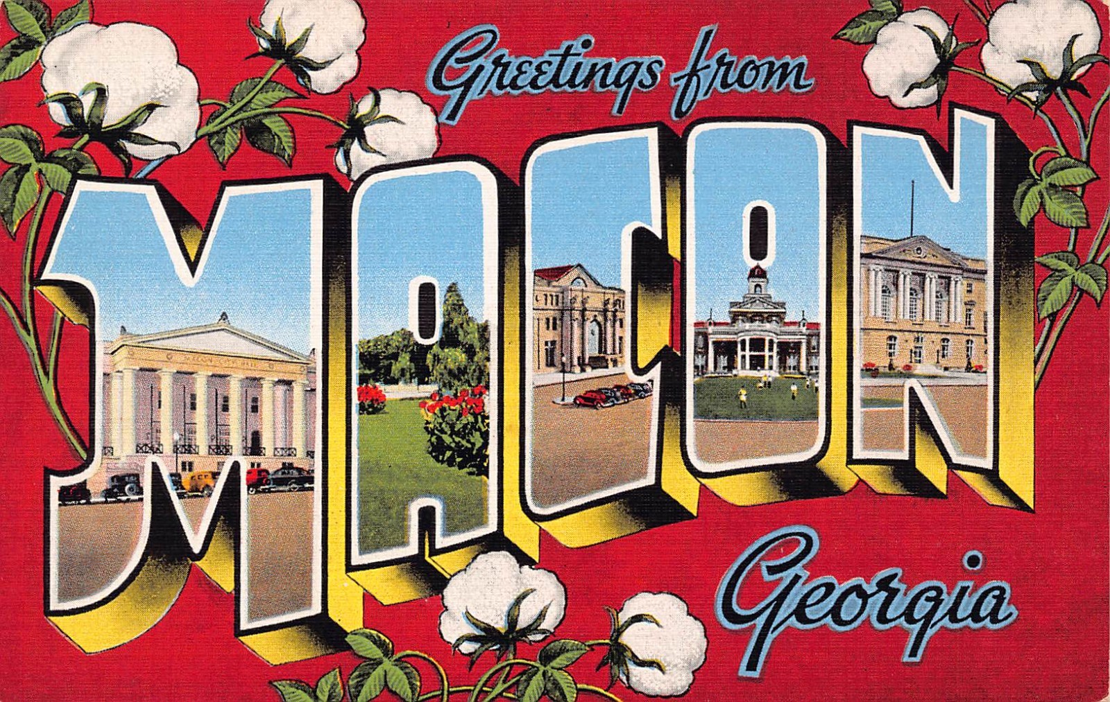 Macon Georgia GA Greetings From Large Letter 19925 Linen Postcard