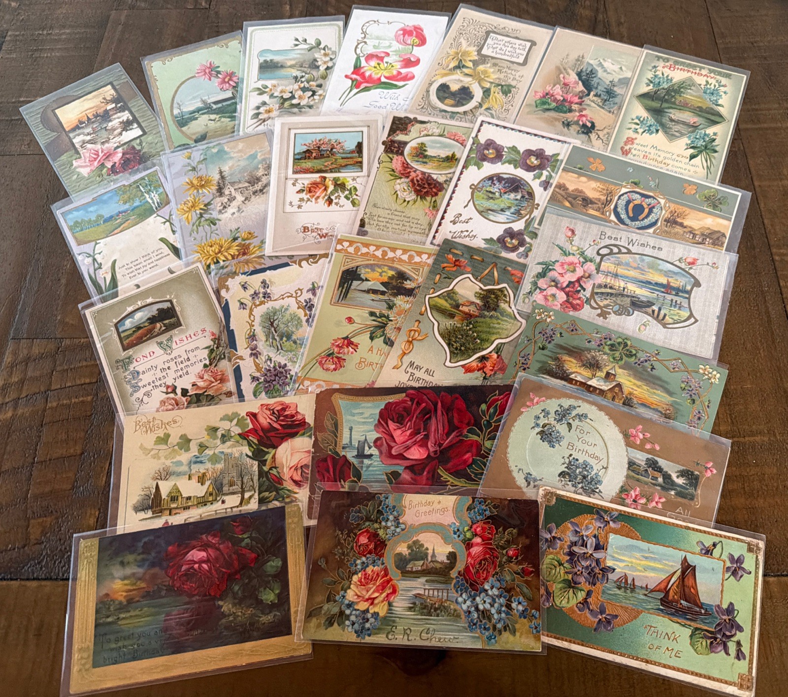 ~Lot of 25~ 1900\'s Greetings Postcards~Flowers & Scenes~ Floral -in sleeves~s878