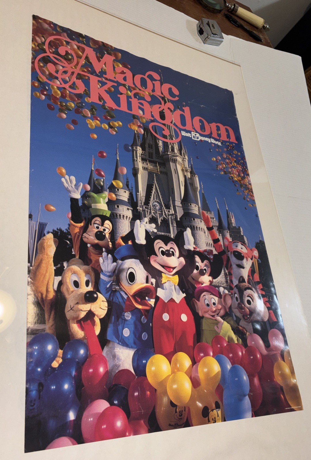 Vintage 1983 Walt Disney World Magic Kingdom Travel Poster w Characters 28x18