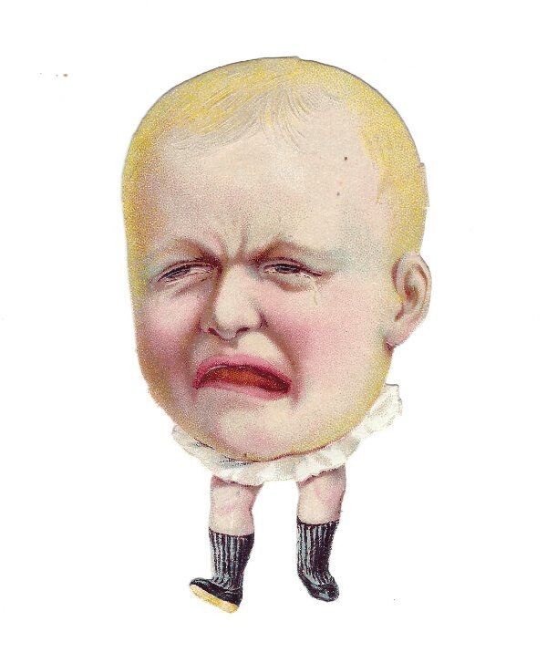 1888 Chromo, BABY FACE CHARICITURE NO.1, Antique Victorian Die-Cut Scrap, 3-3/4\