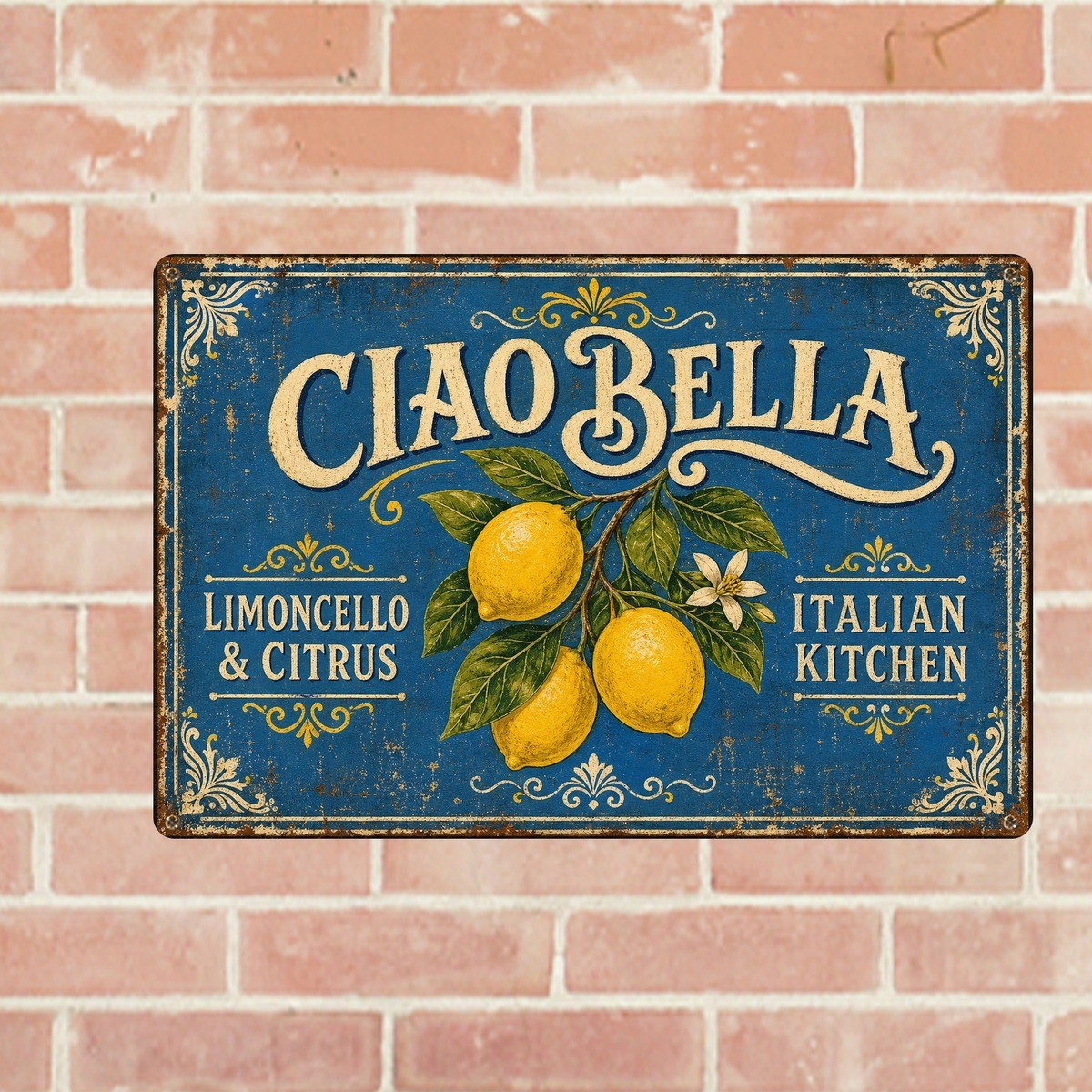 Ciao Bella Lemon Tree Mediterranean Style Metal Tin Sign Wall Decor