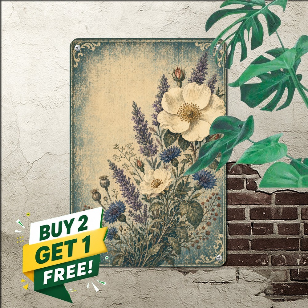 vintage botanical wildflowers distressed rustic background high contrast