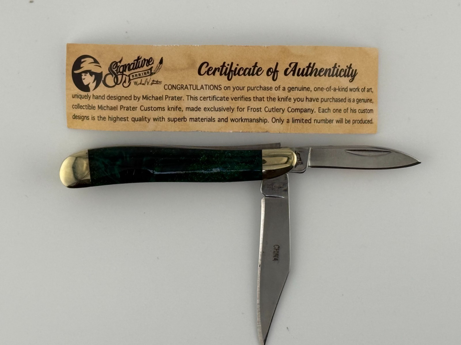 Michael Prater Custom Signature Series Green 2 Blade Pocket Knife SW-107MP/GV CO