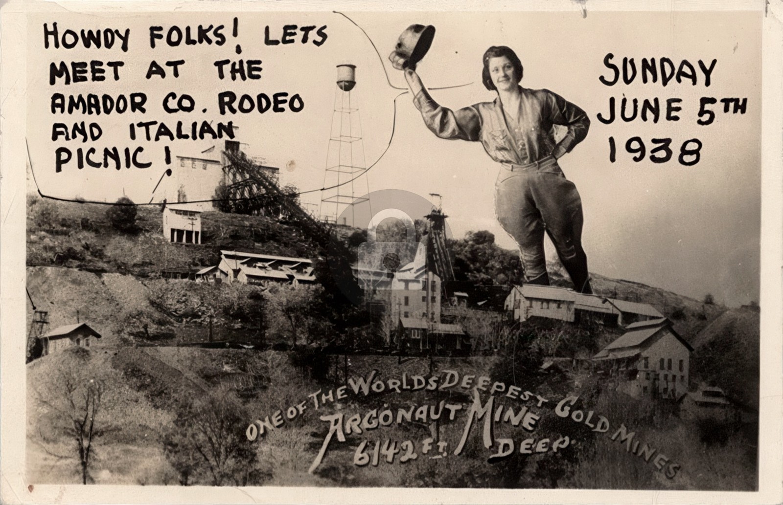 1938 Jackson California Argonaut Gold Mine Amador Co. Rodeo RPPC Postcard COPY