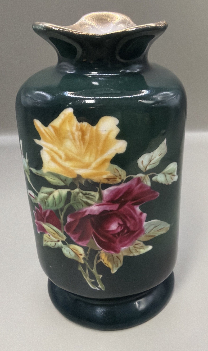 Antique Robert Hanke Austrian Porcelain Vase - Hand Painted Green Floral