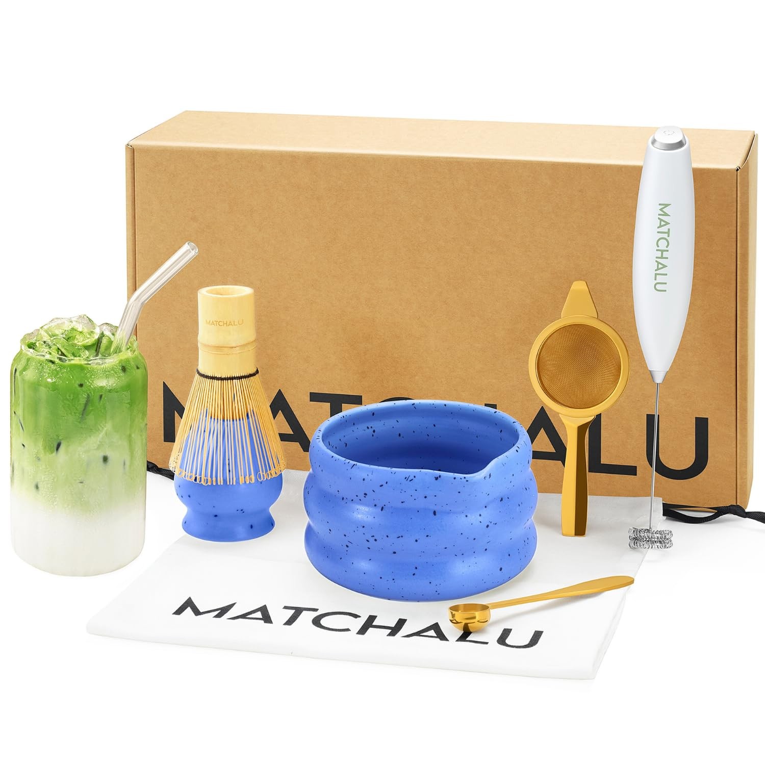 Matcha Whisk Set With Ceramic Bowl, Bamboo & Standard, Blue