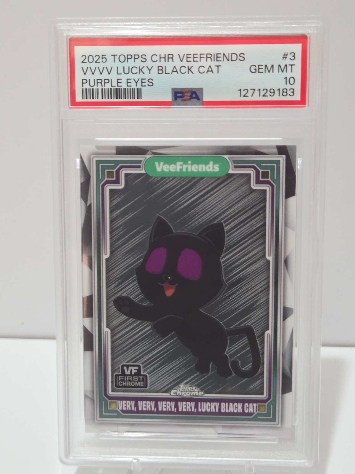 2025 Topps Chrome Veefriends Very Luck Black Cat - Purple Eyes #3 - PSA 10