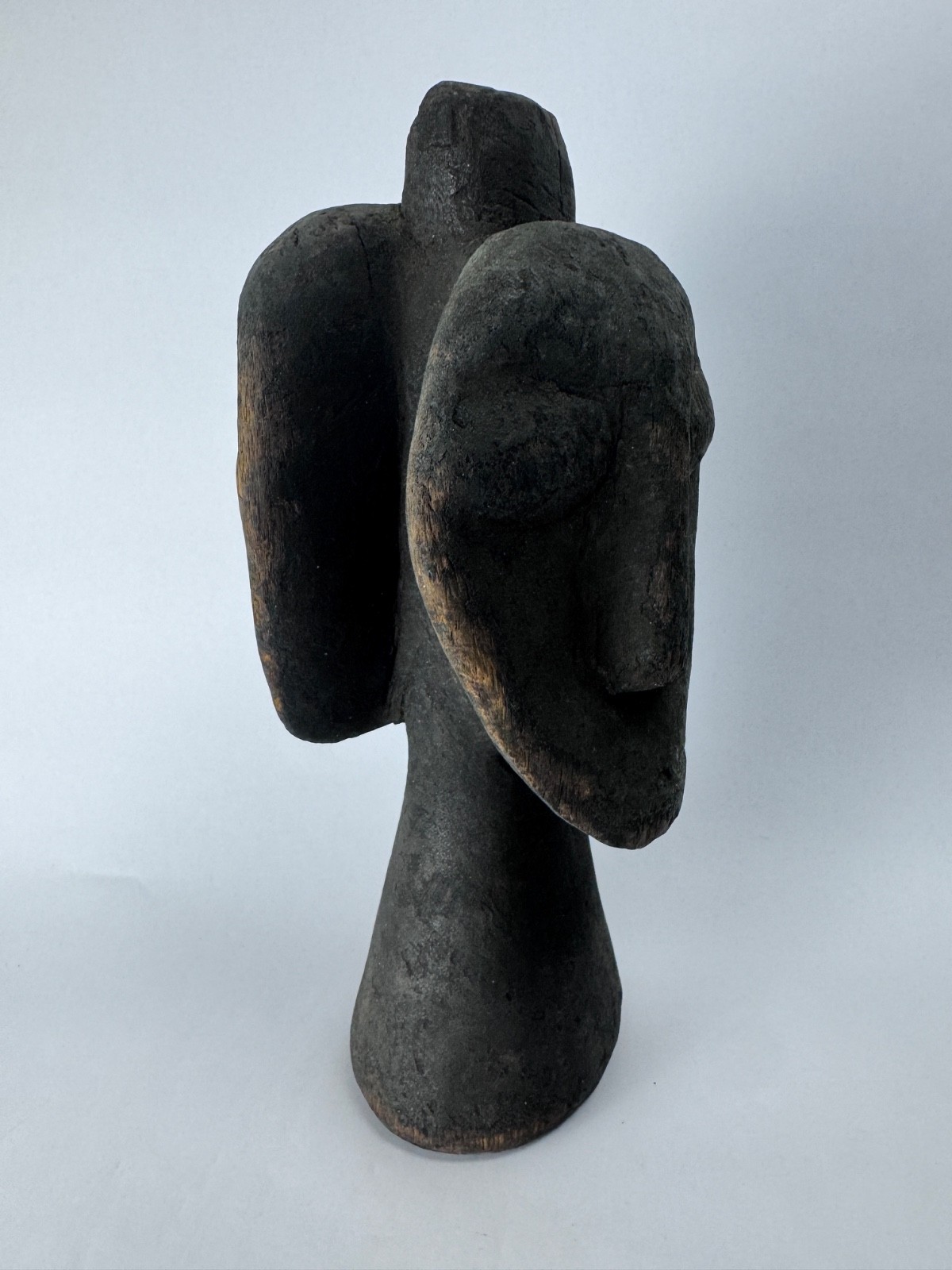 DAN African Hand-Carved 12” Wooden Janus Two-Face Sculpture Figure Unique Statue