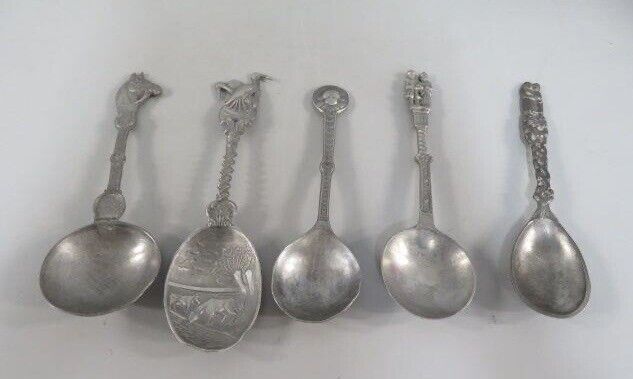Vintage 5-Pack Unknown Metal Collectible Spoons