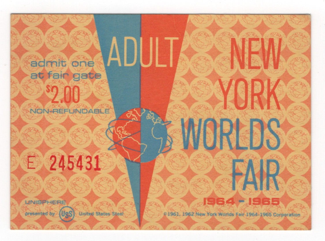 Original 1964 -65 New York Worlds Fair #d ADULT Entrance Ticket