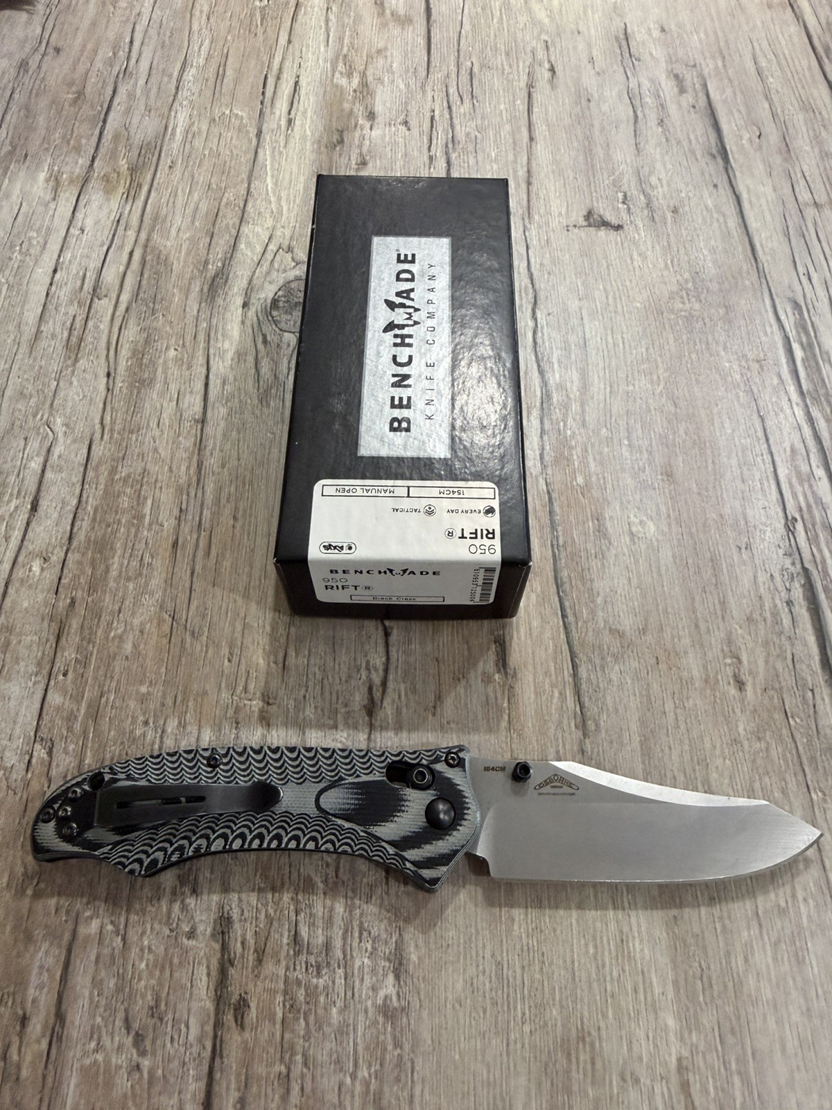 Benchmade Osborne 950 Rift, Gray/Black, 154 CM Plain Edge, Used. Discontinued 