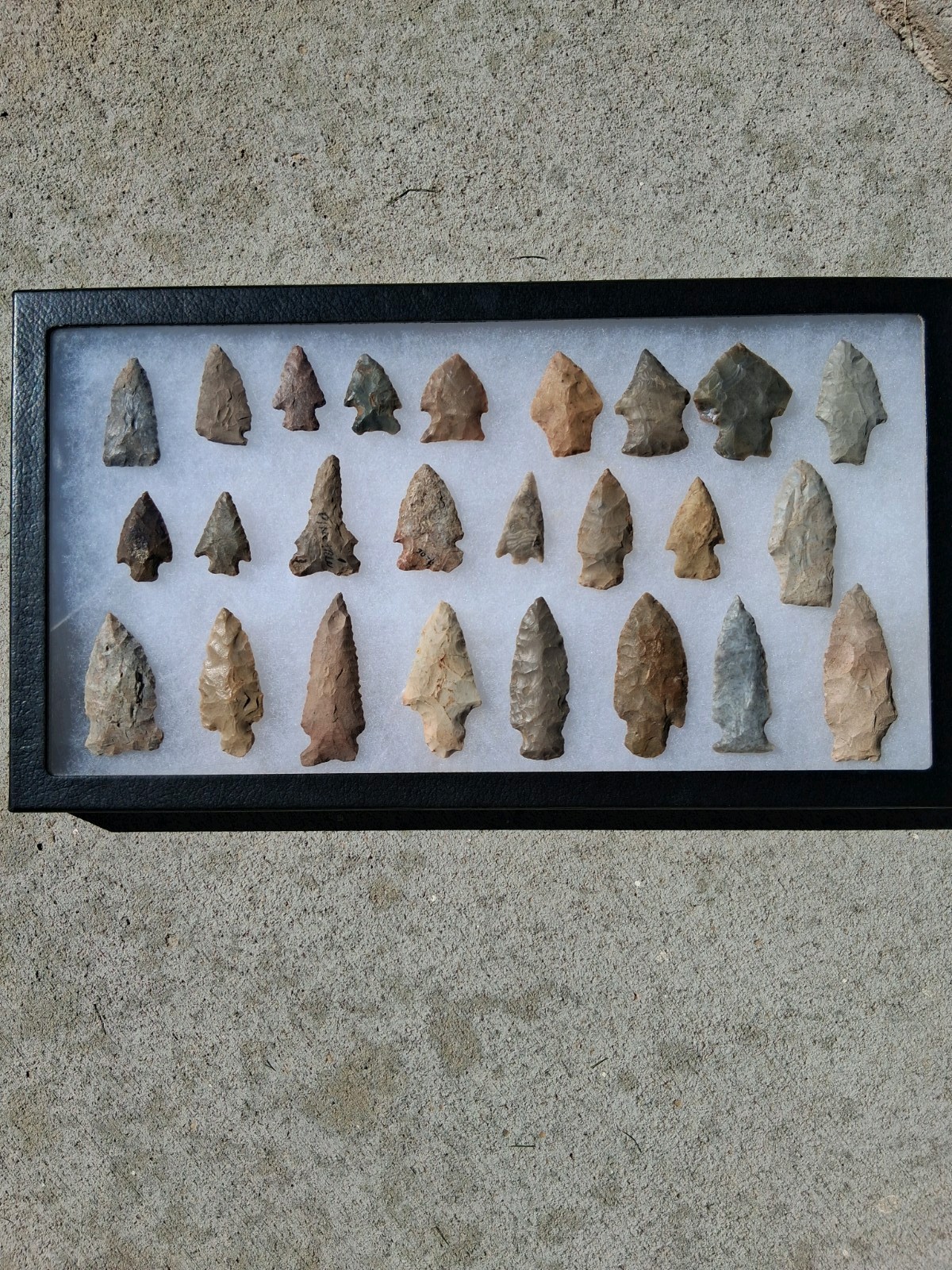 Native American Artifact 14x8 Framed lot of 25 Midwest points
