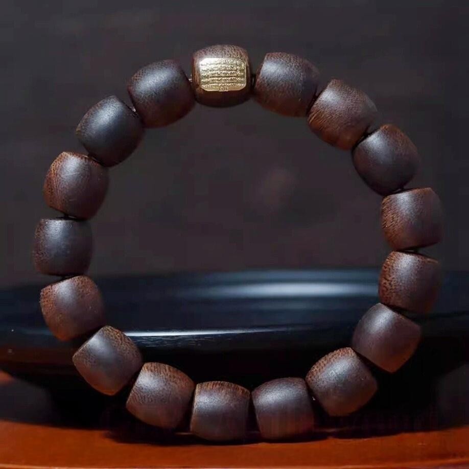 12mm Vietnam Wild Agarwood Bracelet Malas Meditation Agilawood Prayer Bead 五条经文