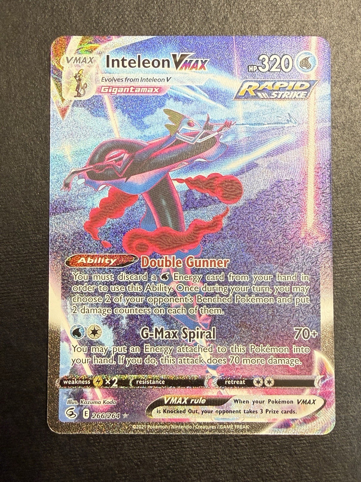 Pokémon TCG Inteleon VMAX 266/264 Fusion Strike Secret Rare Alt Art Card NM
