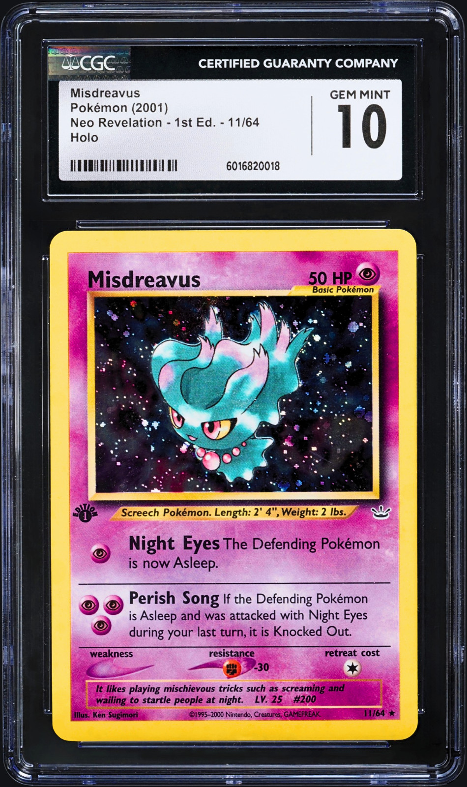 2001 POKÉMON 1ST EDITION MISDREAVUS NEO REVELATION HOLO #11/64 CGC 10 GEM MINT