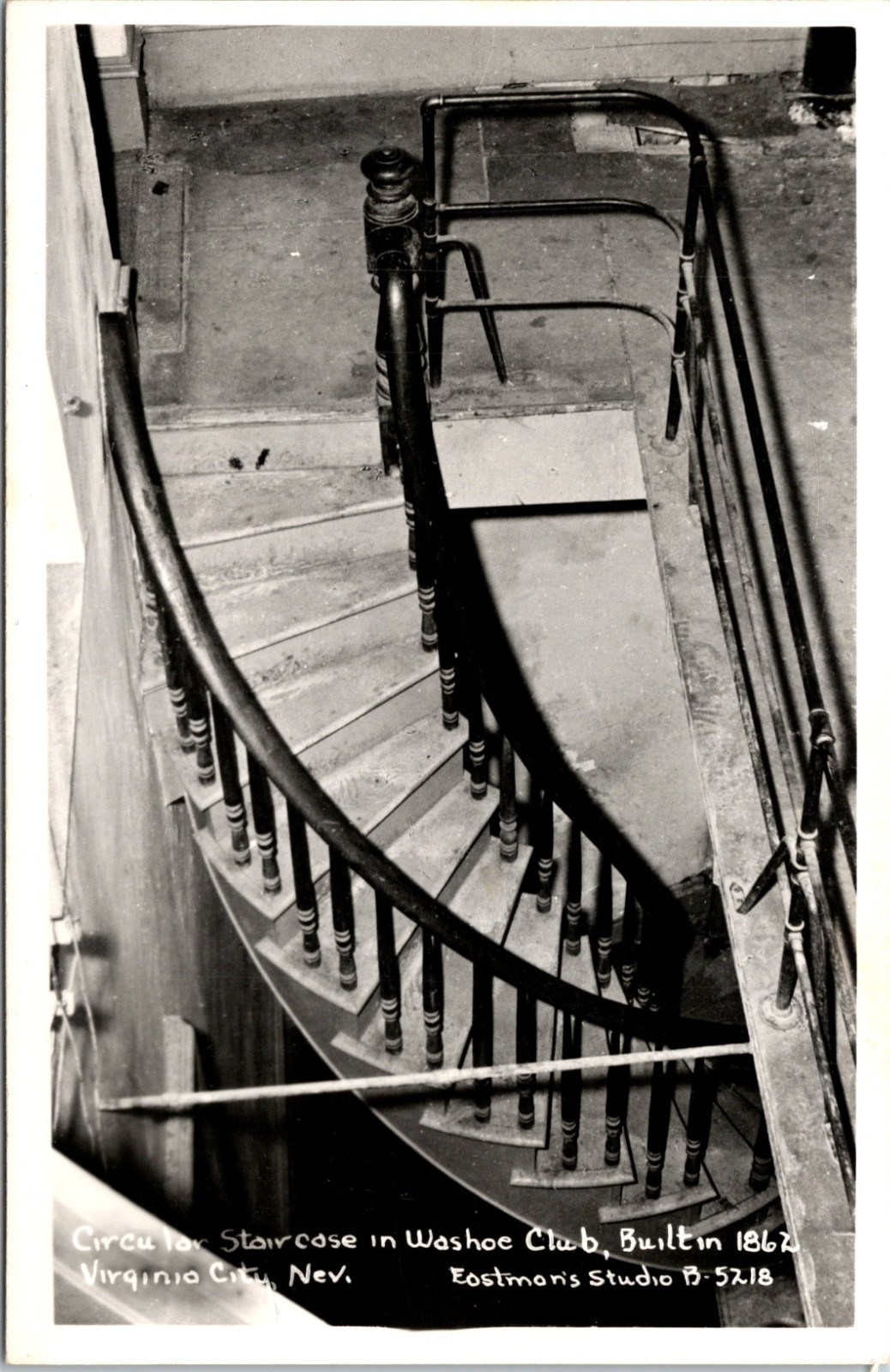 Vintage Postcard Curved Staircase Washoe Club Virginia City NV RPPC